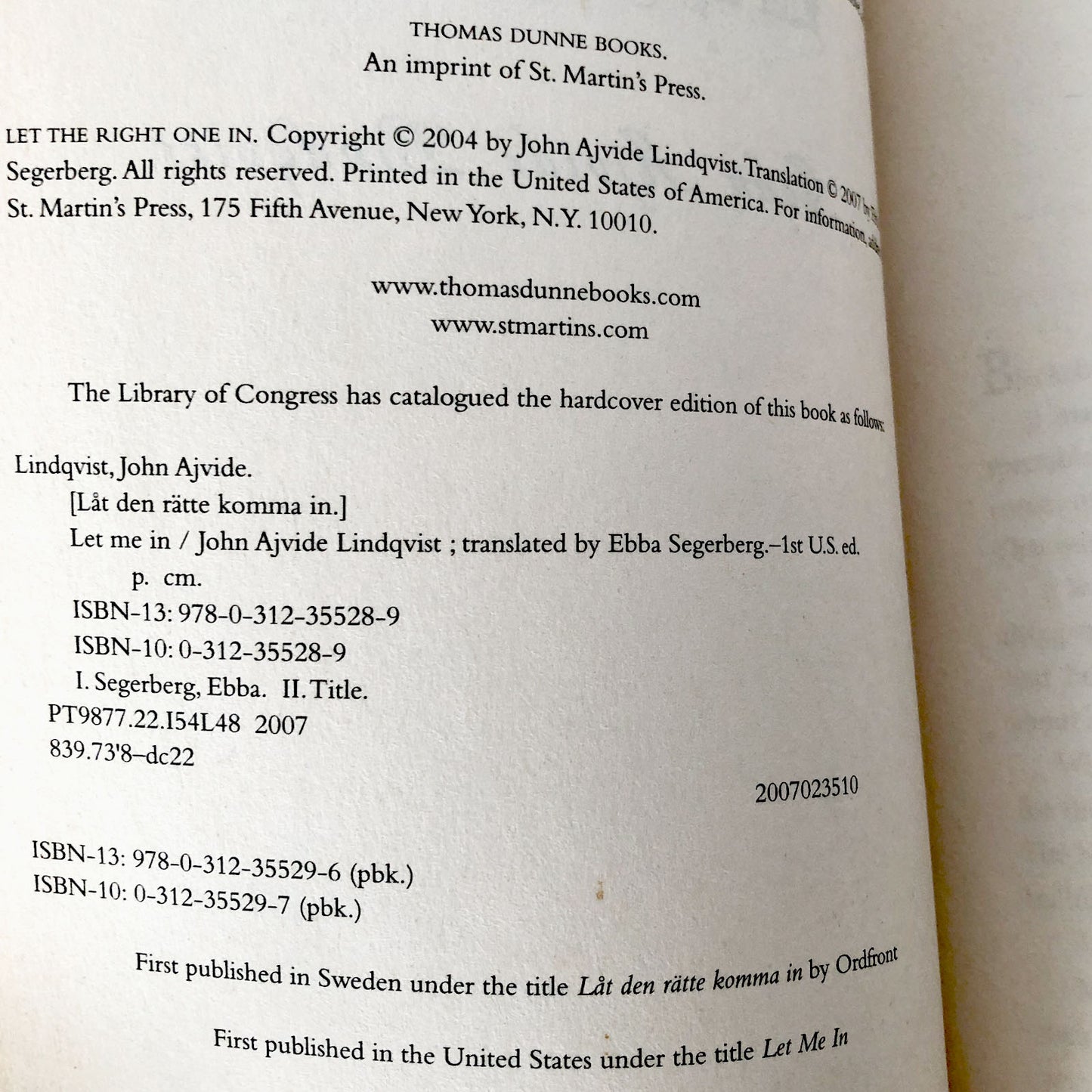 Let the Right One In by John Ajvide Lindqvist [TRADE PAPERBACK] 2007