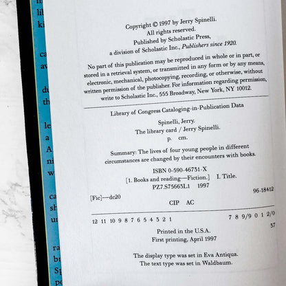 The Library Card by Jerry Spinelli [FIRST EDITION / FIRST PRINTING] 1997