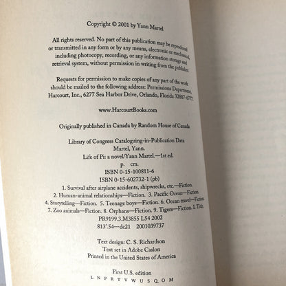 Life of Pi by Yann Martel [TRADE PAPERBACK / 2001] - Bookshop Apocalypse