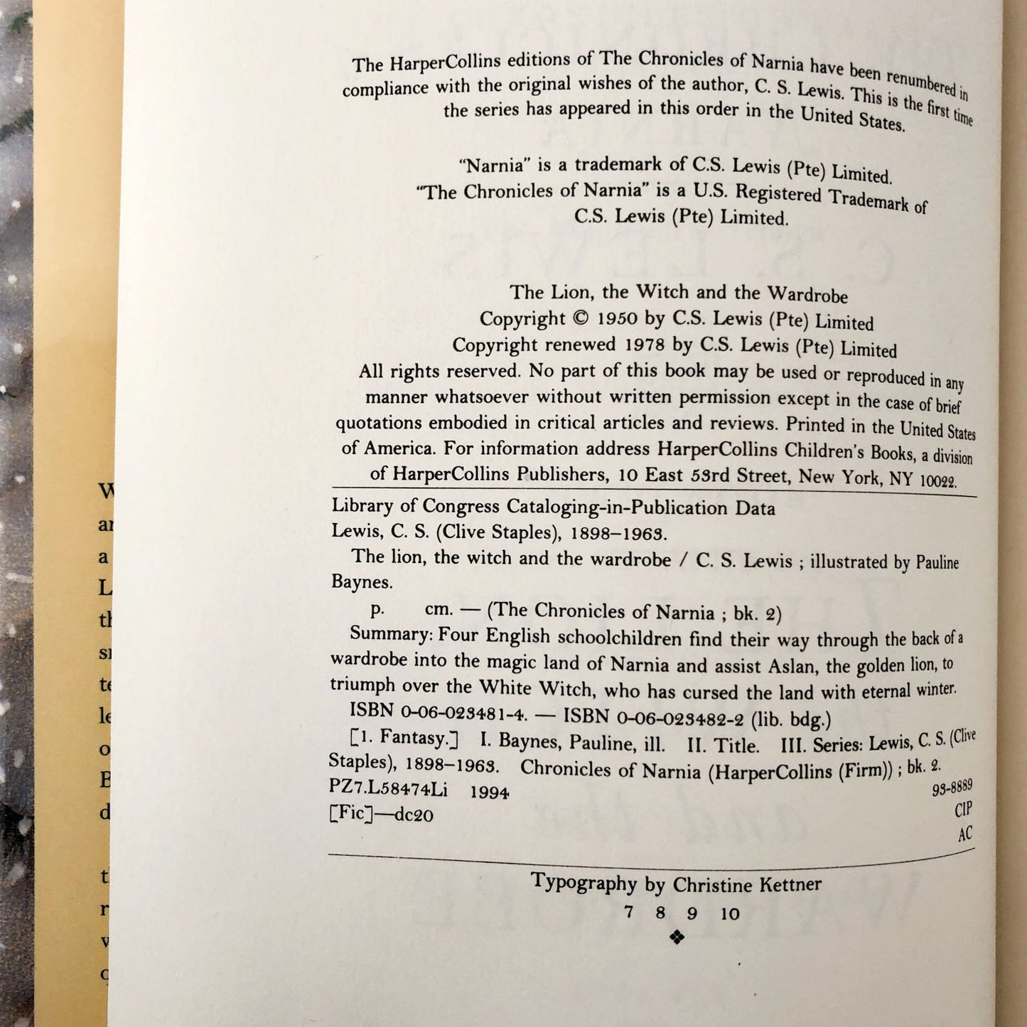 The Lion, The Witch & The Wardrobe by C.S. Lewis [1994 HARDCOVER] Chronicles of Narnia #2
