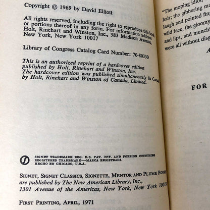 Listen to the Silence by David W. Elliott [FIRST PAPERBACK PRINTING] 1971