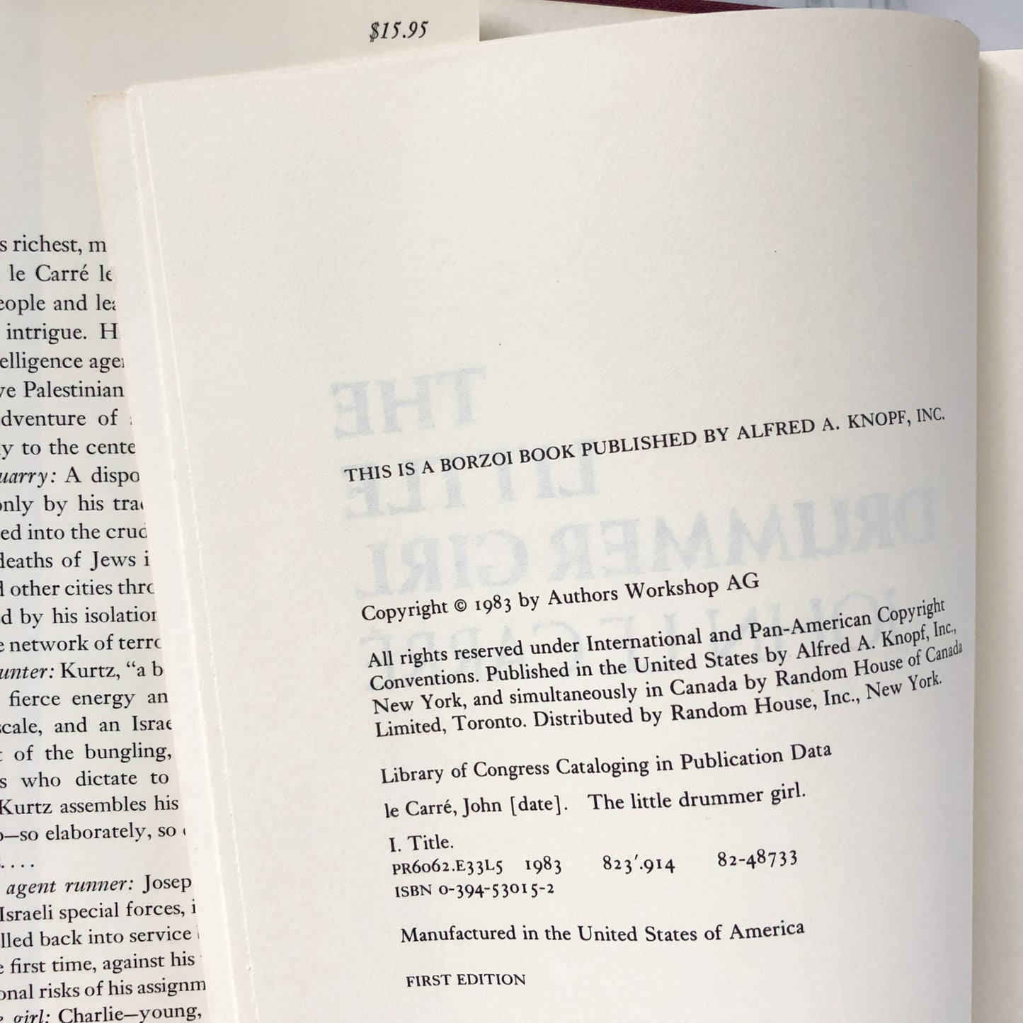 The Little Drummer Girl by by John le Carré [FIRST EDITION / FIRST PRINTING] - Bookshop Apocalypse