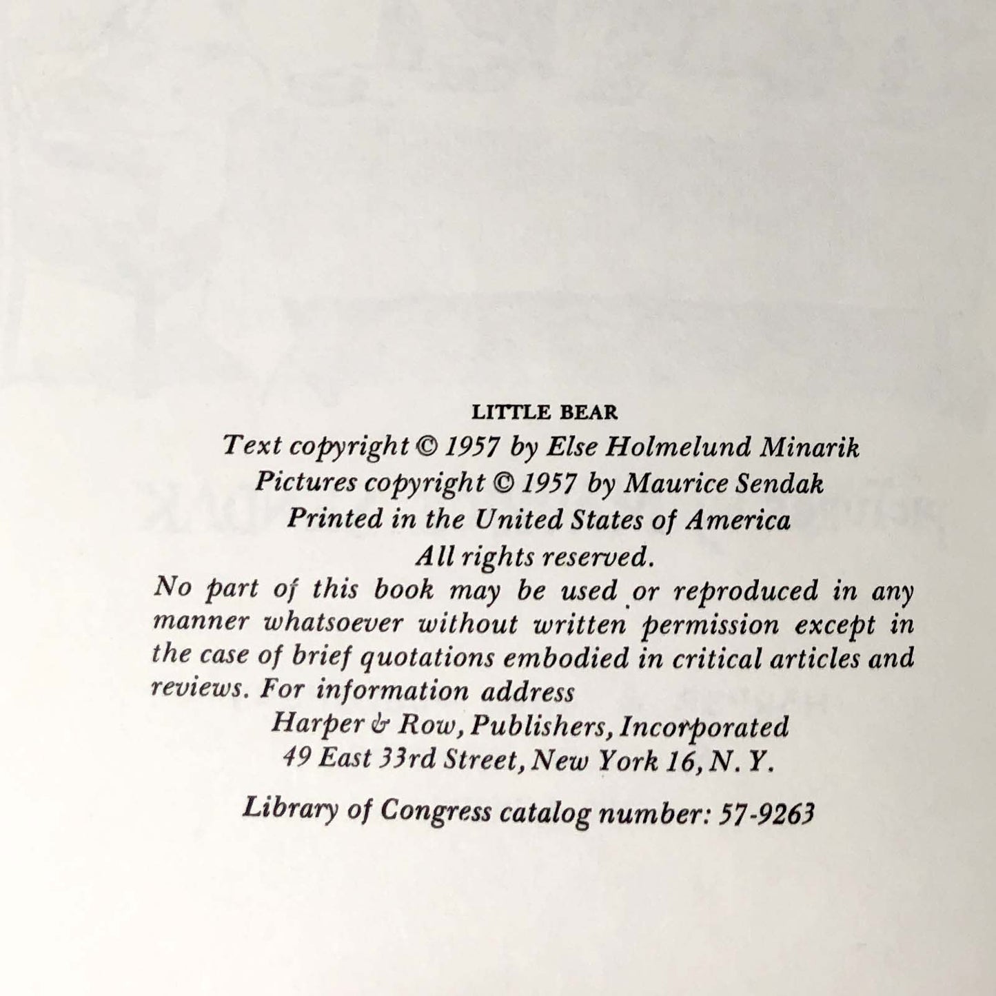 Little Bear by Else Holmelund Minarik & Maurice Sendak [FIRST EDITION] 1957