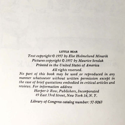Little Bear by Else Holmelund Minarik & Maurice Sendak [FIRST EDITION] 1957