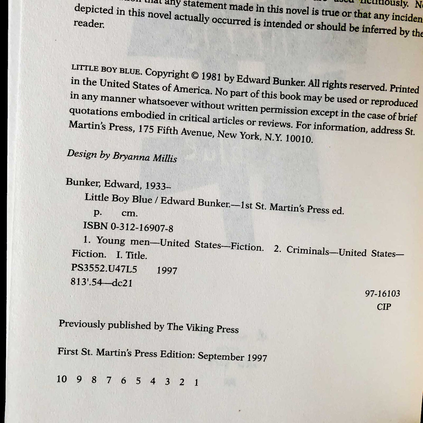 Little Boy Blue by Edward Bunker [SECOND EDITION] 1997 Hardcover