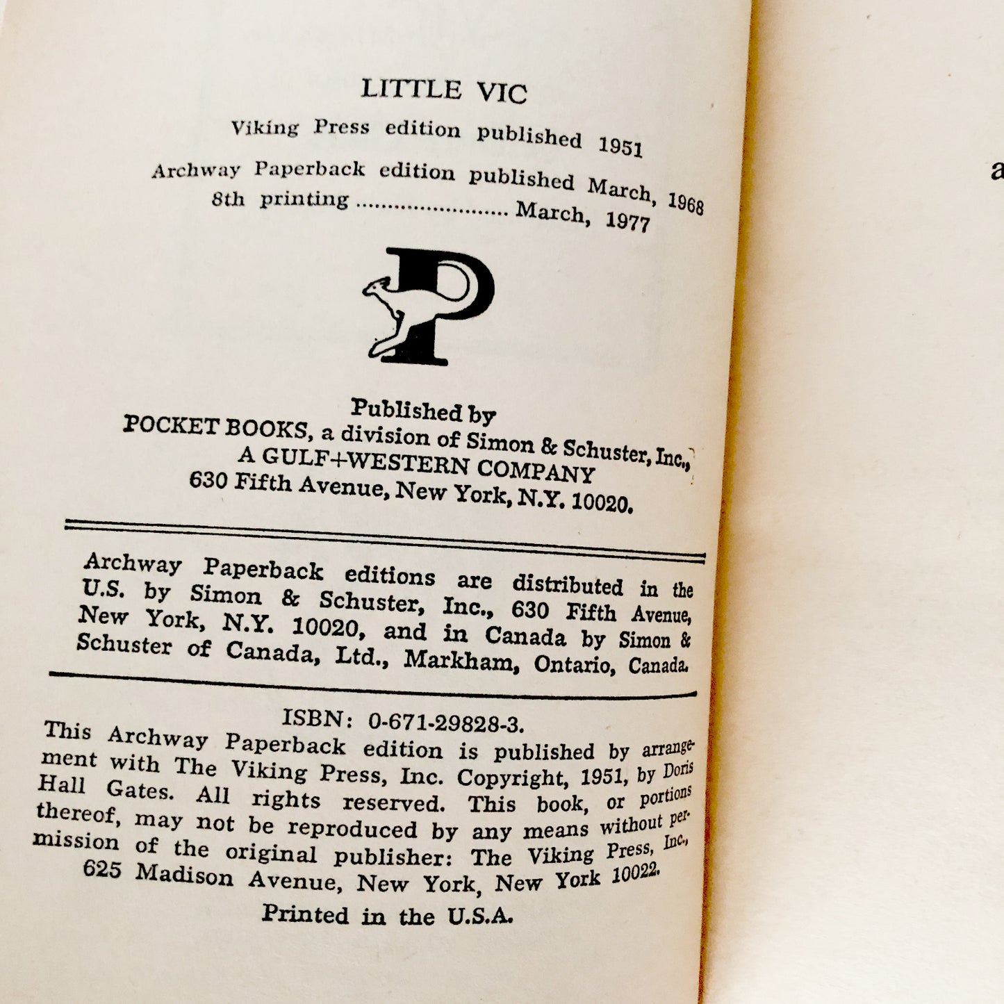 Little Vic by Doris Gates [1977 TV-TIE IN PAPERBACK]