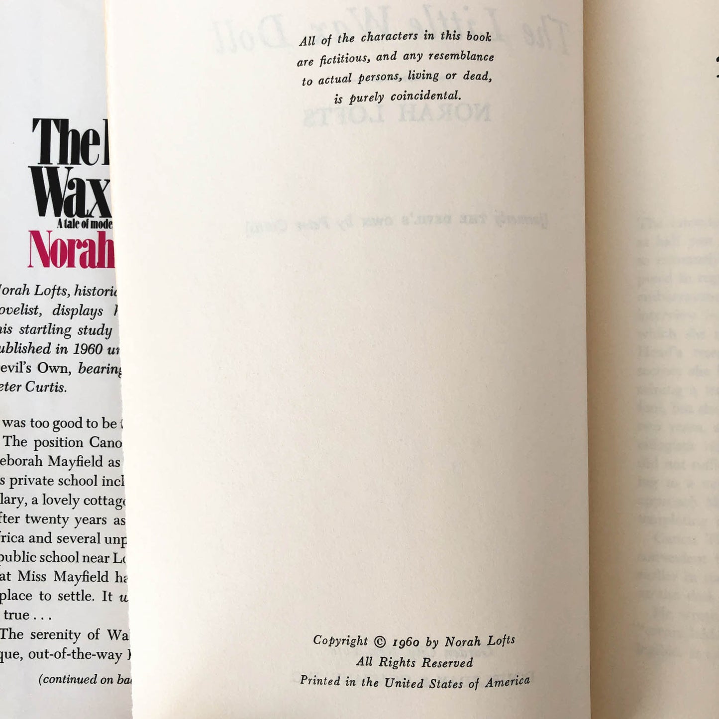 The Little Wax Doll: A Tale of Modern Witchcraft by Norah Lofts [BOOK CLUB EDITION / 1960]