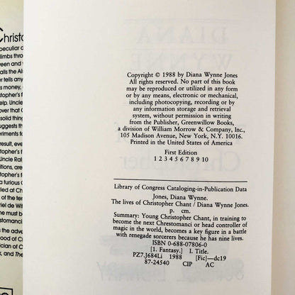 The Lives of Christopher Chant by Diana Wynne Jones [FIRST EDITION / FIRST PRINTING] 1988