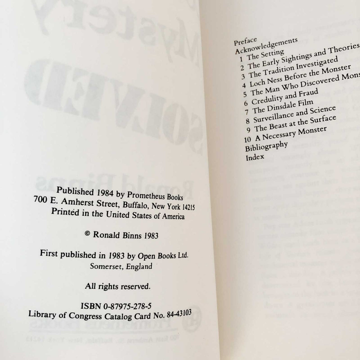 The Loch Ness Mystery Solved by Ronald Binns [1984 U.K. TRADE PAPERBACK]