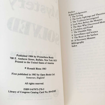 The Loch Ness Mystery Solved by Ronald Binns [1984 U.K. TRADE PAPERBACK]