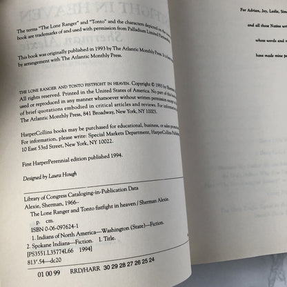 The Lone Ranger and Tonto Fistfight in Heaven by Sherman Alexie [1994 TRADE PAPERBACK] - Bookshop Apocalypse