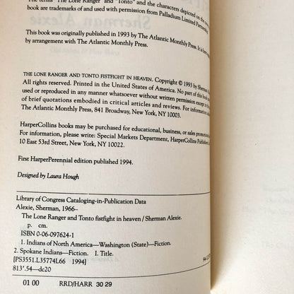The Lone Ranger and Tonto Fistfight in Heaven by Sherman Alexie [TRADE PAPERBACK] 1994