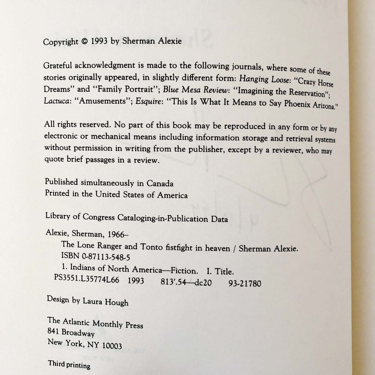 The Lone Ranger & Tonto Fistfight in Heaven by Sherman Alexie SIGNED! [FIRST EDITION] 1993