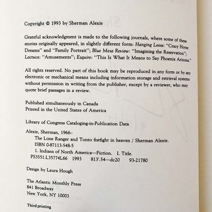 The Lone Ranger & Tonto Fistfight in Heaven by Sherman Alexie SIGNED! [FIRST EDITION] 1993