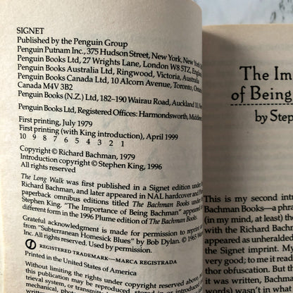 The Long Walk by Stephen King [FIRST SIGNET PRINTING / 1999]
