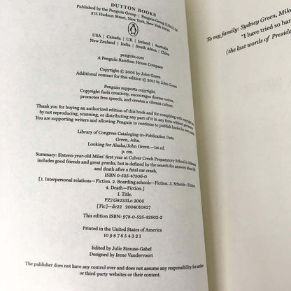 Looking For Alaska by John Green SIGNED! [10th ANNIVERSARY EDITION HARDCOVER]