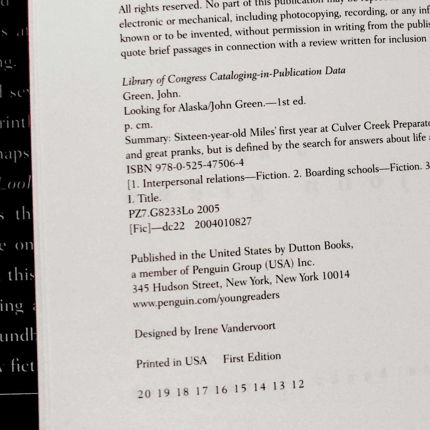 Looking For Alaska by John Green SIGNED! [FIRST EDITION] 2005 • Dutton Books