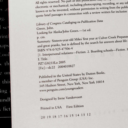 Looking For Alaska by John Green SIGNED! [FIRST EDITION] 2005 • Dutton Books