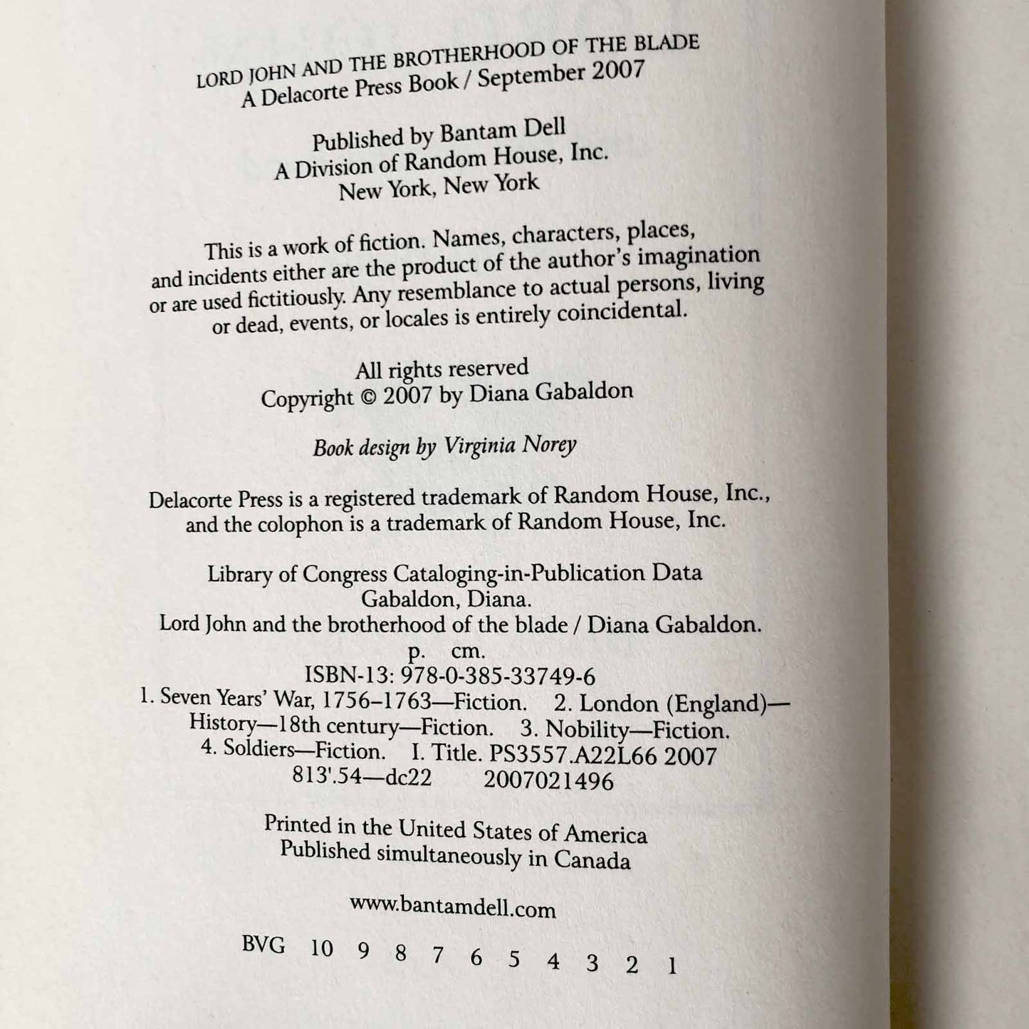 Lord John and the Brotherhood of the Blade by Diana Gabaldon SIGNED! [FIRST EDITION / FIRST PRINTING] 2007