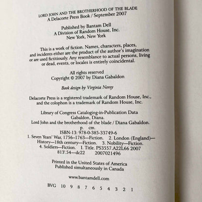 Lord John and the Brotherhood of the Blade by Diana Gabaldon SIGNED! [FIRST EDITION / FIRST PRINTING] 2007