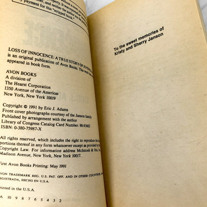 Loss of Innocence: A True Story of Juvenile Murder by Eric J. Adams SIGNED! [FIRST EDITION] 1991 • Avon True Crime