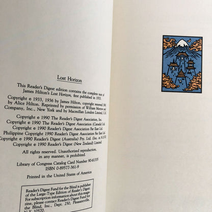 Lost Horizon by James Hilton [ILLUSTRATED HARDCOVER / 1990]