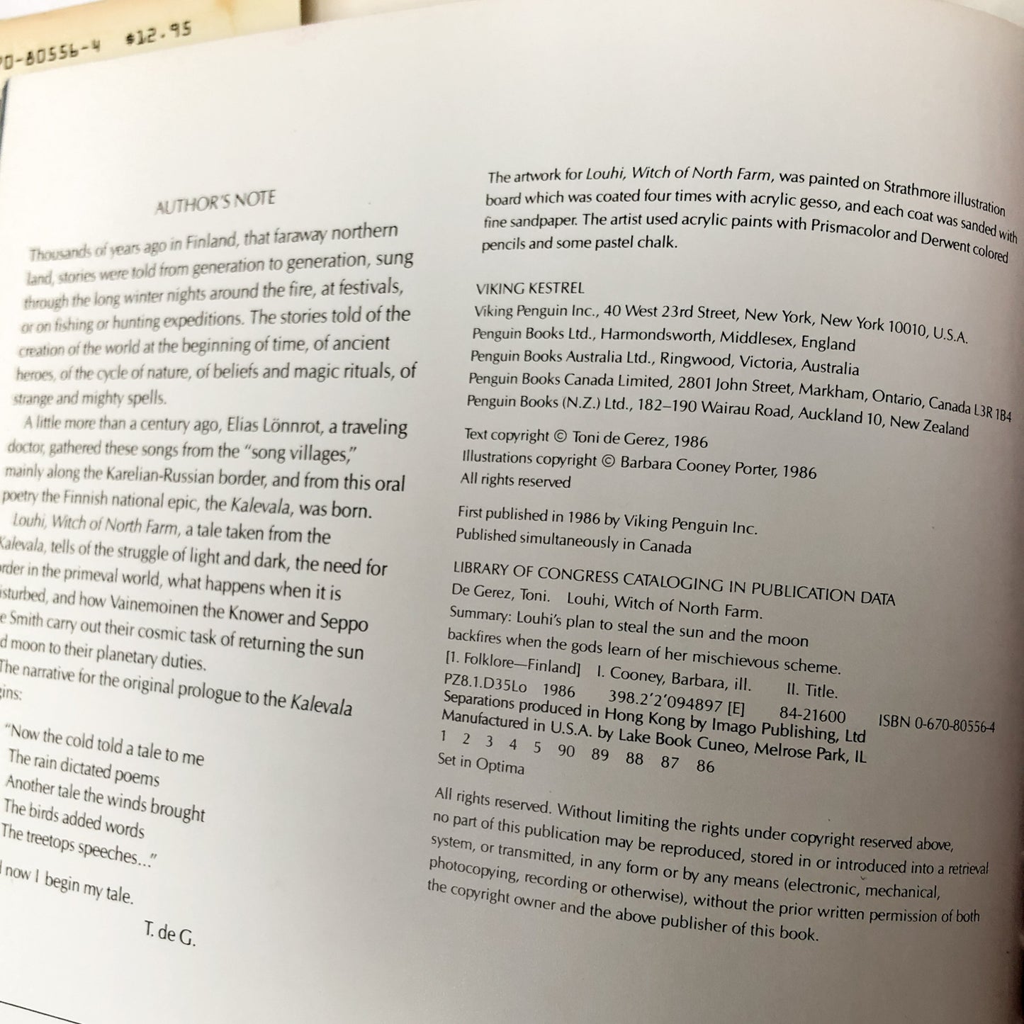 Louhi: Witch of North Farm by Toni de Gerez & Barbara Cooney [FIRST EDITION / 1986] - Bookshop Apocalypse