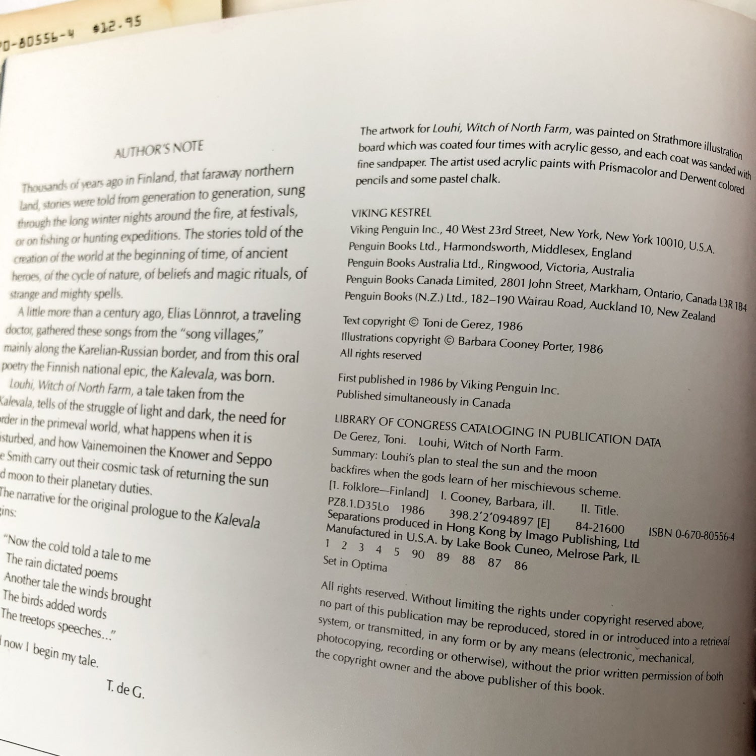 Louhi: Witch of North Farm by Toni de Gerez & Barbara Cooney [FIRST EDITION / 1986] - Bookshop Apocalypse