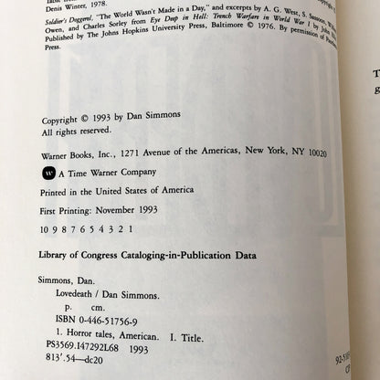 Lovedeath by Dan Simmons SIGNED! [FIRST EDITION / FIRST PRINTING] 1993