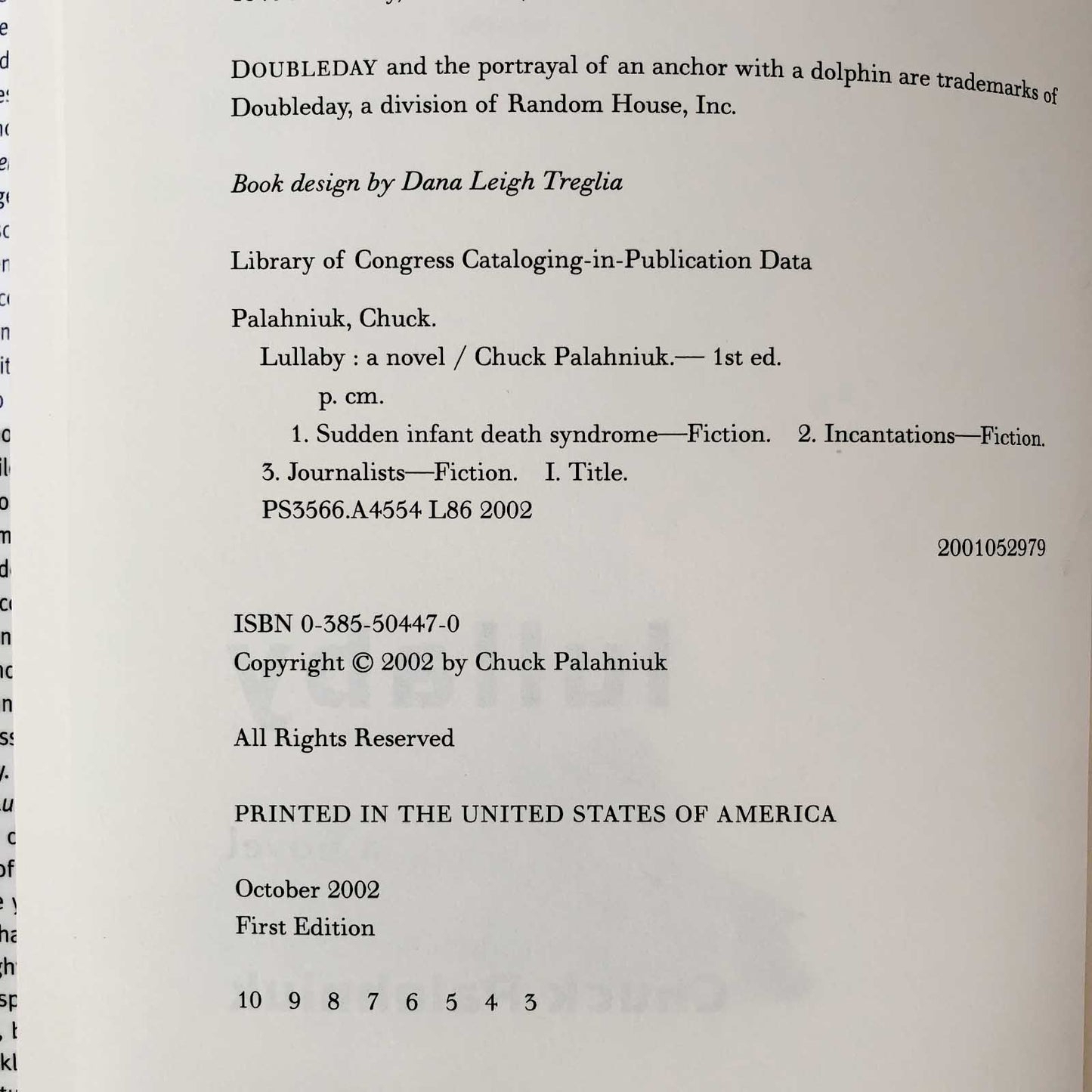 Lullaby by Chuck Palahniuk [FIRST EDITION] 2002