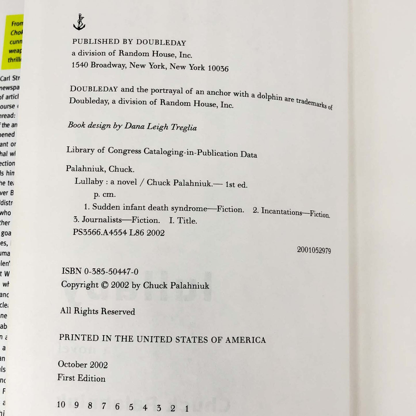 Lullaby by Chuck Palahniuk SIGNED! [FIRST EDITION / FIRST PRINTING] 2002