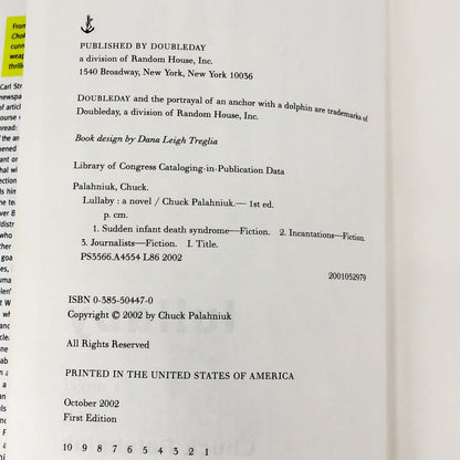 Lullaby by Chuck Palahniuk SIGNED! [FIRST EDITION / FIRST PRINTING] 2002