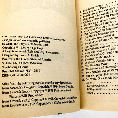 Lust For Blood by Olga Hoyt [FIRST PAPERBACK PRINTING] 1986