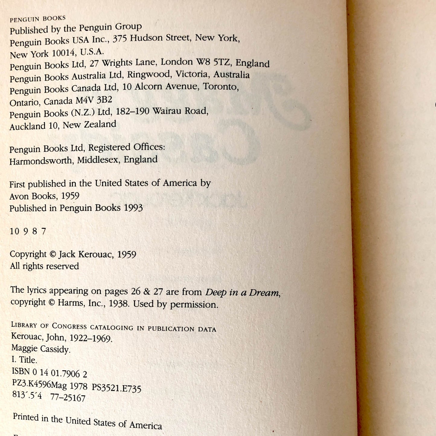 Maggie Cassidy by Jack Kerouac [PENGUIN PAPERBACK / 1993]