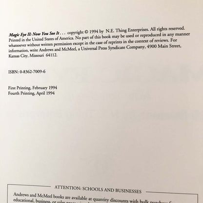 Magic Eye II: 3-D Illusions by N.E. Thing Enterprises [FIRST EDITION] 1994 • Andrews & McMeel