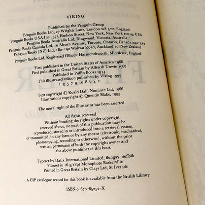 The Magic Finger by Roald Dahl & Quentin Blake [FIRST EDITION THUS] 1995 • Viking U.K.