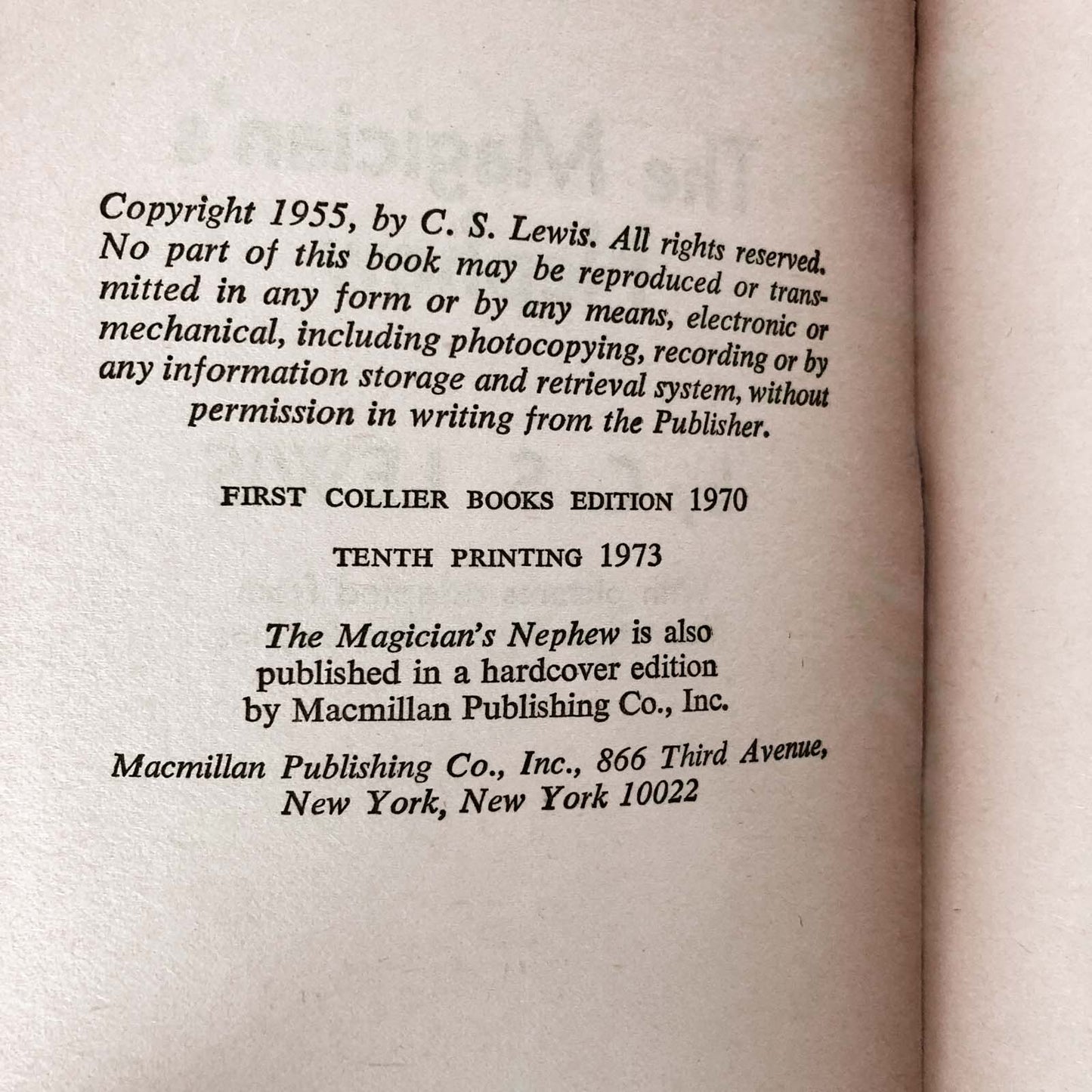 The Magician's Nephew by C.S. Lewis [1970 PAPERBACK] Chronicles of Narnia #1