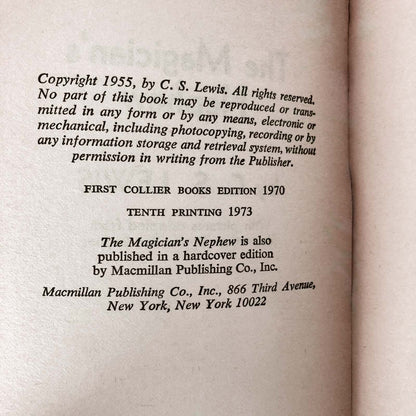 The Magician's Nephew by C.S. Lewis [1970 PAPERBACK] Chronicles of Narnia #1