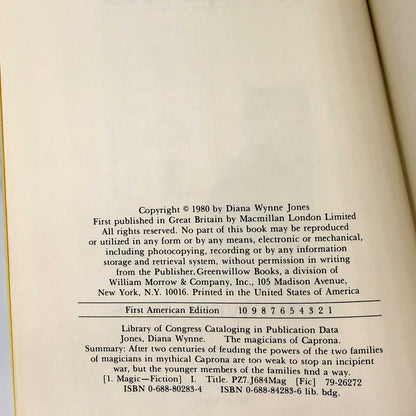 The Magicians of Caprona by Diana Wynne Jones [FIRST EDITION • FIRST PRINTING] 1980