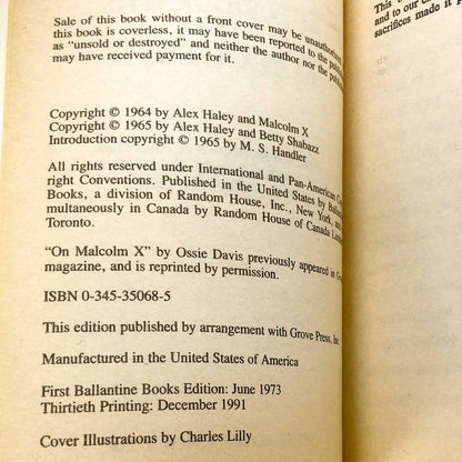 The Autobiography of Malcolm X as told to Alex Haley [1991 PAPERBACK]