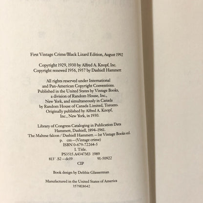 The Maltese Falcon by Dashiell Hammett [1992 TRADE PAPERBACK] - Bookshop Apocalypse