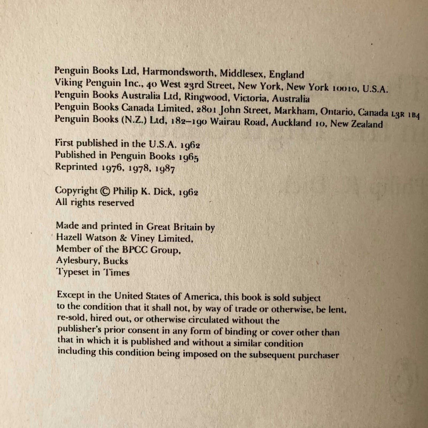 The Man in The High Castle by Philip K. Dick [U.K. TRADE PAPERBACK / 1987]