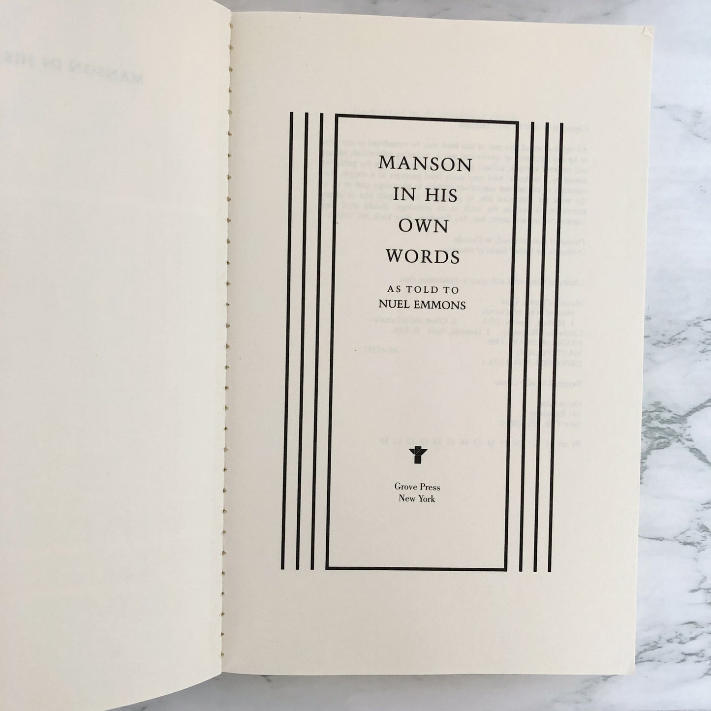 Manson in His Own Words by Charles Manson & Neul Emmons [TRADE PAPERBACK / 1986]