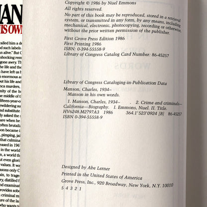 Manson in His Own Words by Charles Manson & Neul Emmons [FIRST EDITION]