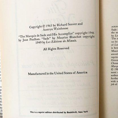 The Marquis de Sade: The Complete Justine, Philosophy in the Bedroom & Other Writings [FIRST AMERICAN EDITION] 1965