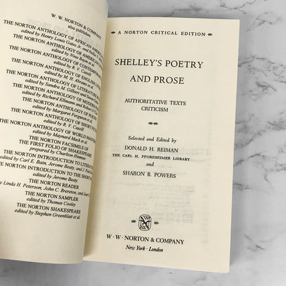 Shelley's Poetry and Prose: Authoritative Texts & Criticism by Percy Bysshe Shelley [1977 TRADE PAPERBACK]