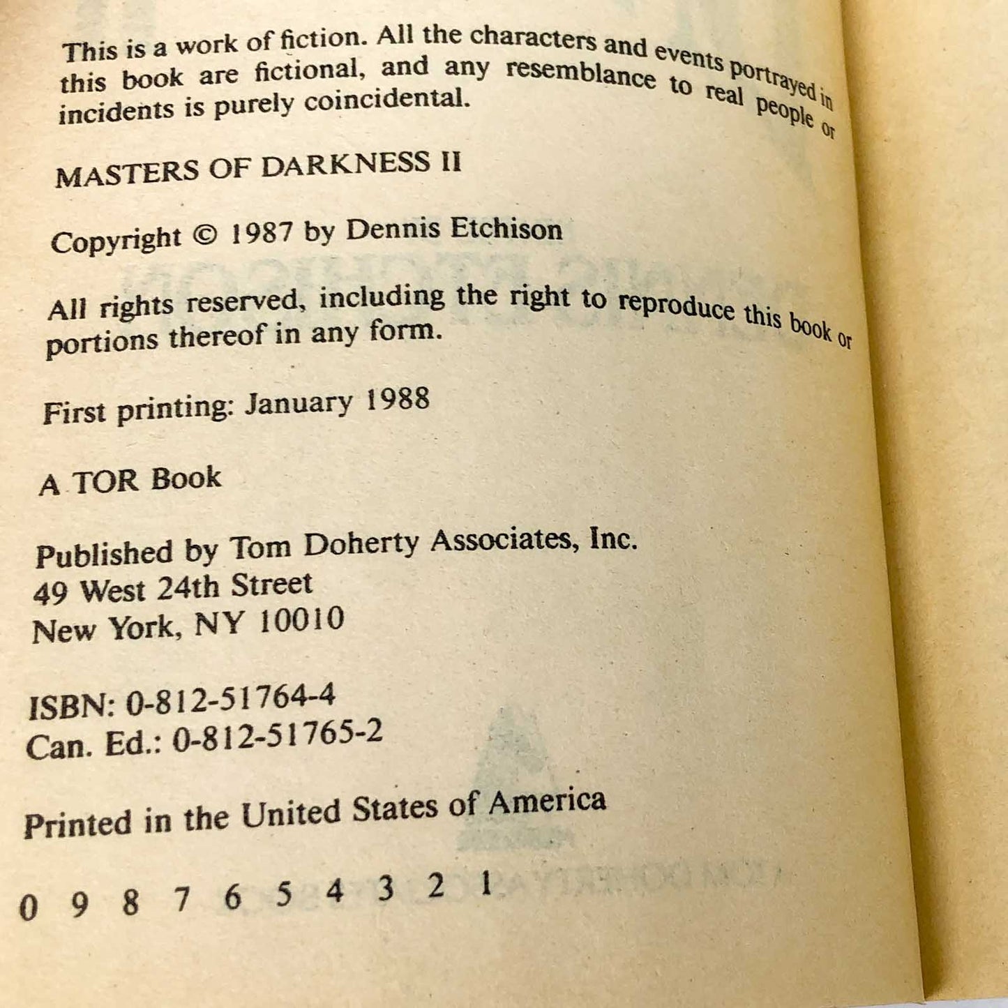 Masters of Darkness II edited by Dennis Etchison [FIRST PAPERBACK PRINTING] 1988
