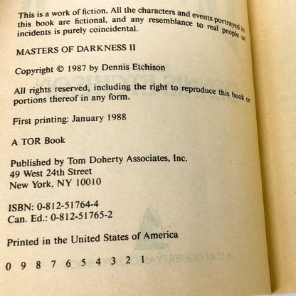 Masters of Darkness II edited by Dennis Etchison [FIRST PAPERBACK PRINTING] 1988