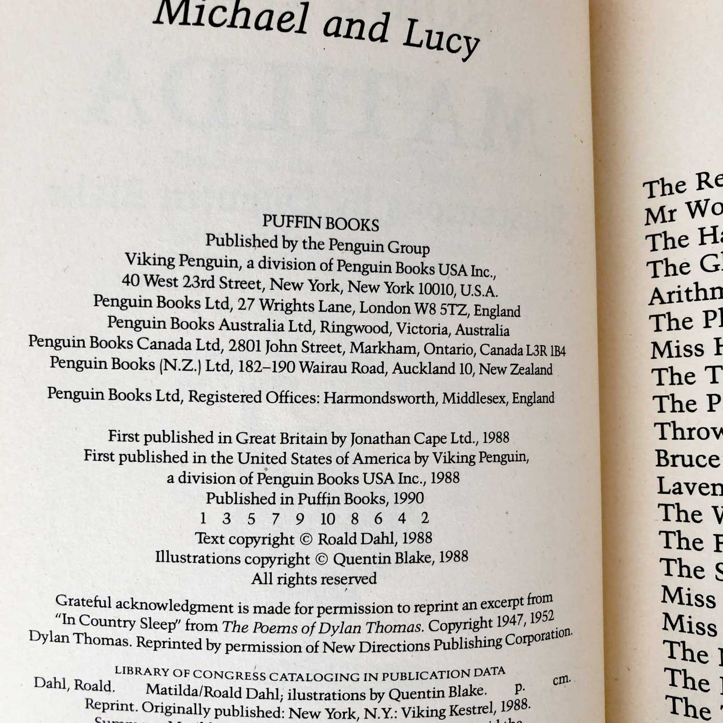 Matilda by Roald Dahl [FIRST PAPERBACK PRINTING] 1990