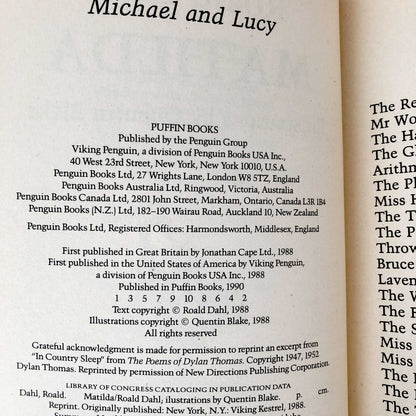 Matilda by Roald Dahl [FIRST PAPERBACK PRINTING] 1990